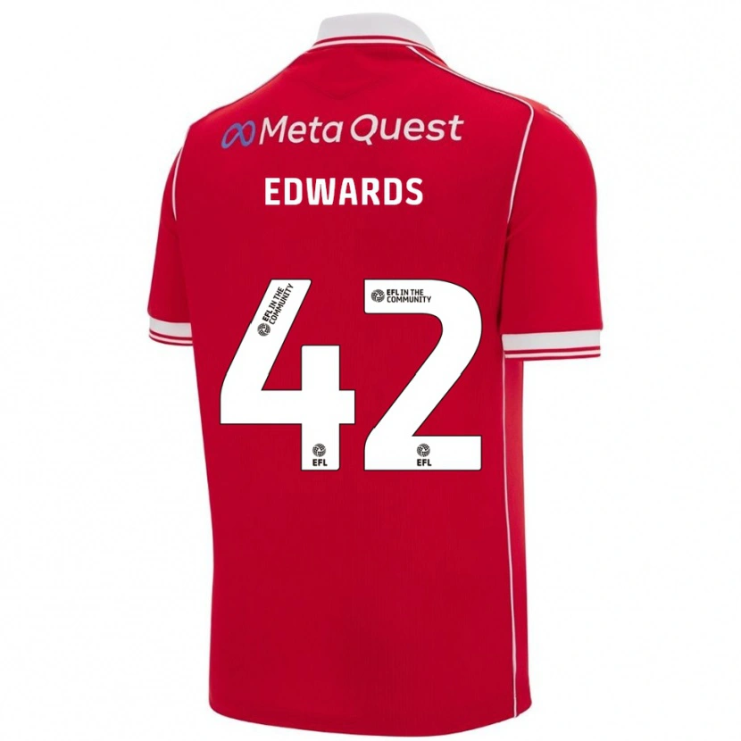 Danxen Uomo Maglia Callum Edwards #42 Rosso Bianco Kit Gara Home 2025/26 Maglietta