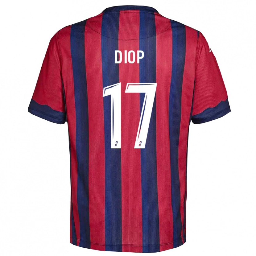 Danxen Uomo Maglia Ousmane Diop #17 Bordeaux Blu Marino Kit Gara Home 2025/26 Maglietta