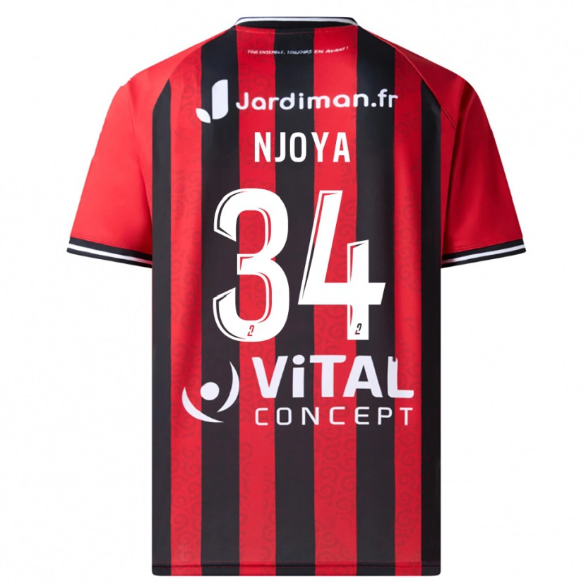 Danxen Uomo Maglia Youssef Njoya #34 Rosso Nero Kit Gara Home 2025/26 Maglietta