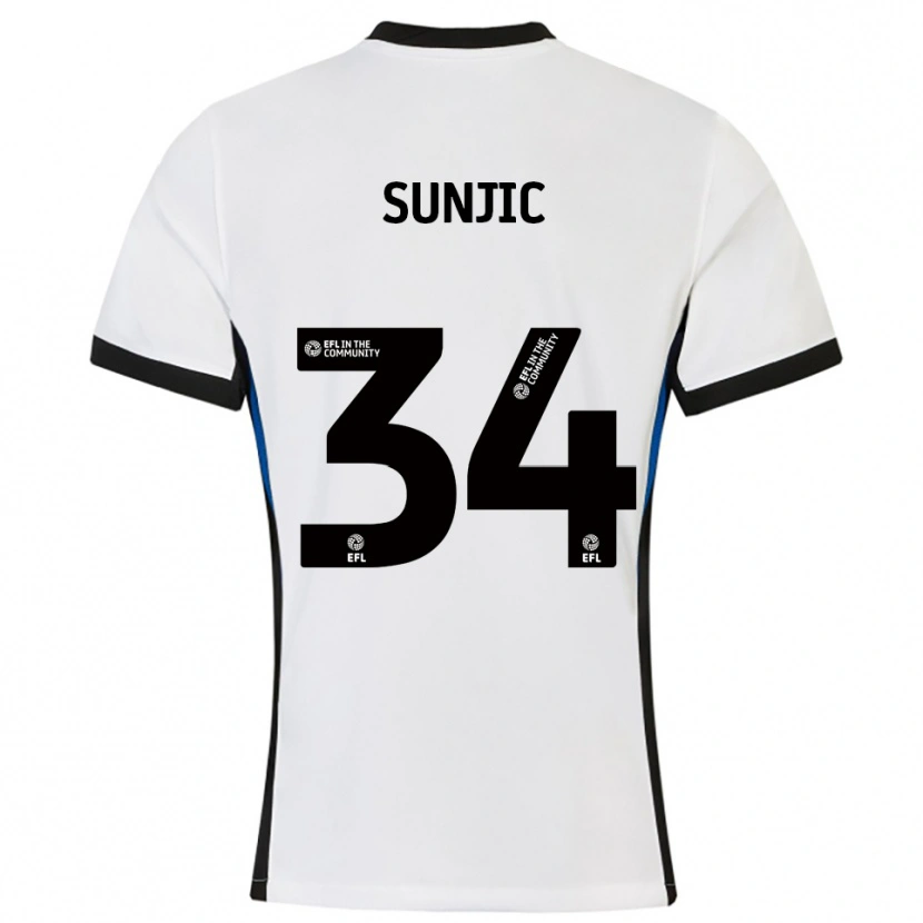 Danxen Uomo Maglia Ivan Sunjic #34 Bianco Blu Kit Gara Away 2025/26 Maglietta