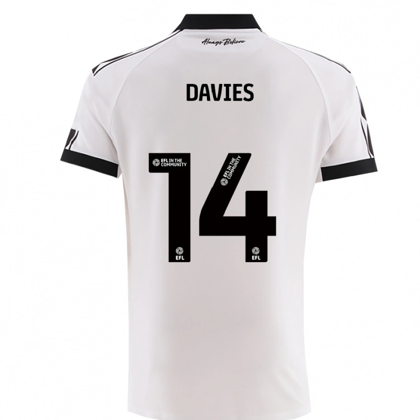 Danxen Uomo Maglia Max Davies #14 Bianco Nero Kit Gara Away 2025/26 Maglietta