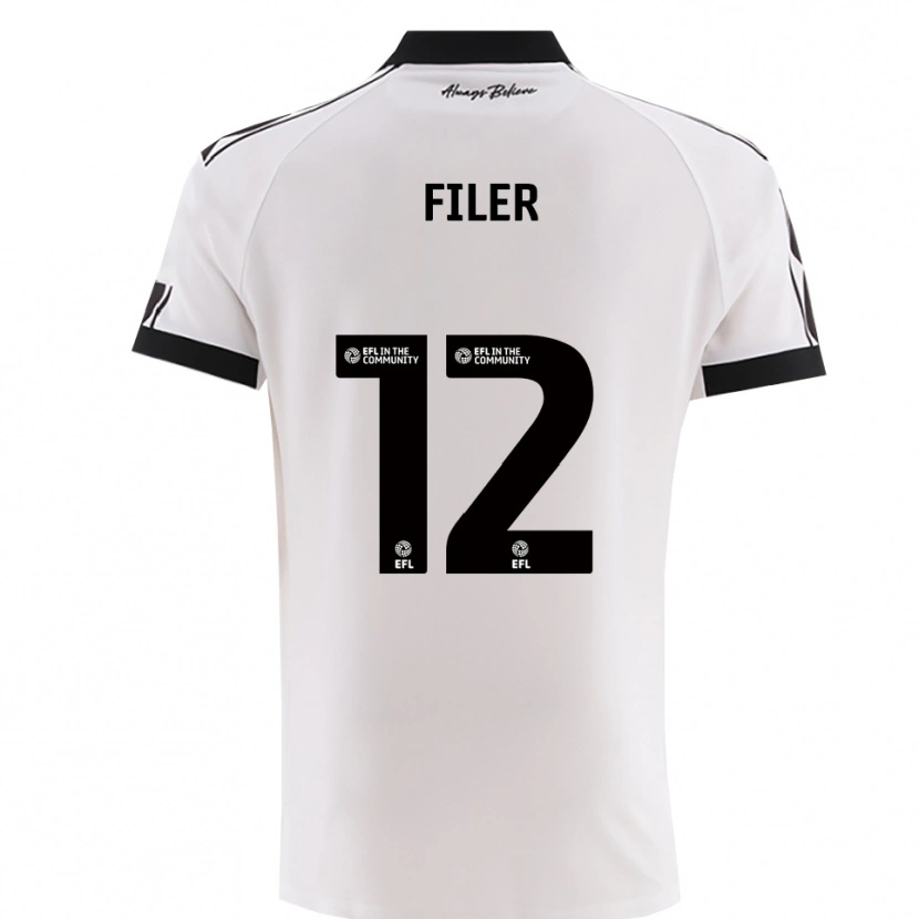 Danxen Uomo Maglia Charlie Filer #12 Bianco Nero Kit Gara Away 2025/26 Maglietta