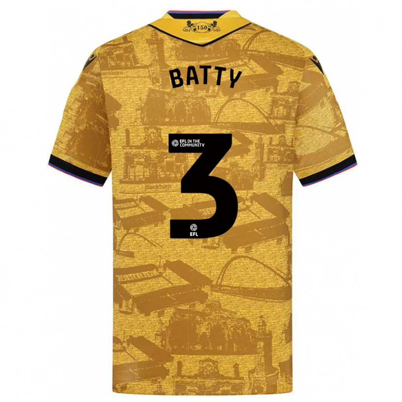 Danxen Uomo Maglia Jake Batty #3 Oro Nero Kit Gara Away 2025/26 Maglietta
