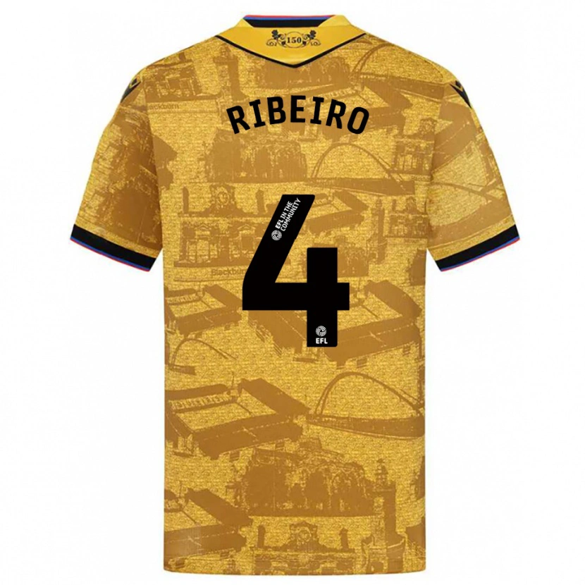 Danxen Uomo Maglia Yuri Ribeiro #4 Oro Nero Kit Gara Away 2025/26 Maglietta