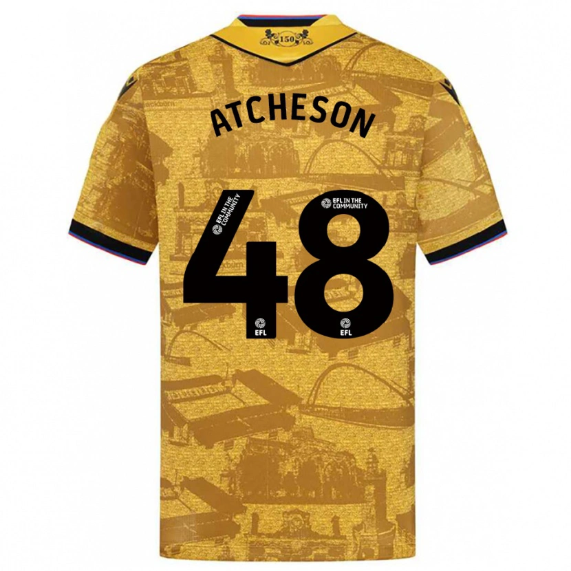 Danxen Uomo Maglia Tom Atcheson #48 Oro Nero Kit Gara Away 2025/26 Maglietta