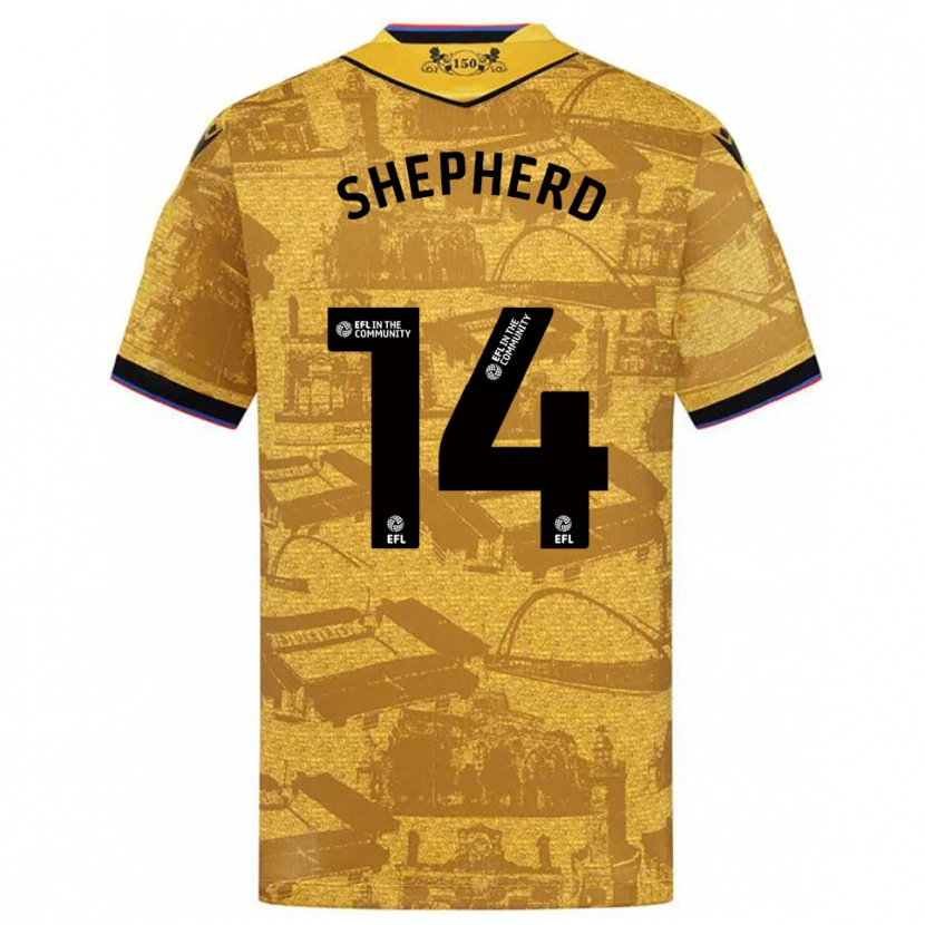 Danxen Uomo Maglia Lucy Shepherd #14 Oro Nero Kit Gara Away 2025/26 Maglietta