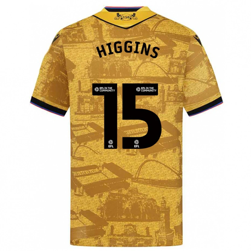 Danxen Uomo Maglia Harvey Higgins #15 Oro Nero Kit Gara Away 2025/26 Maglietta
