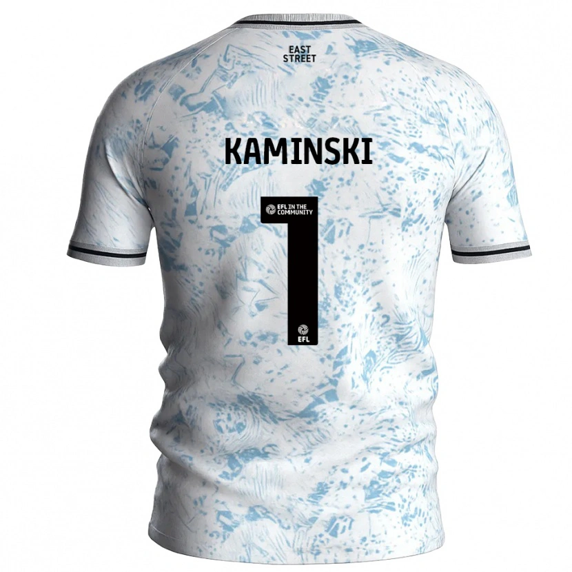 Danxen Uomo Maglia Thomas Kaminski #1 Bianco Azzurro Cielo Kit Gara Away 2025/26 Maglietta