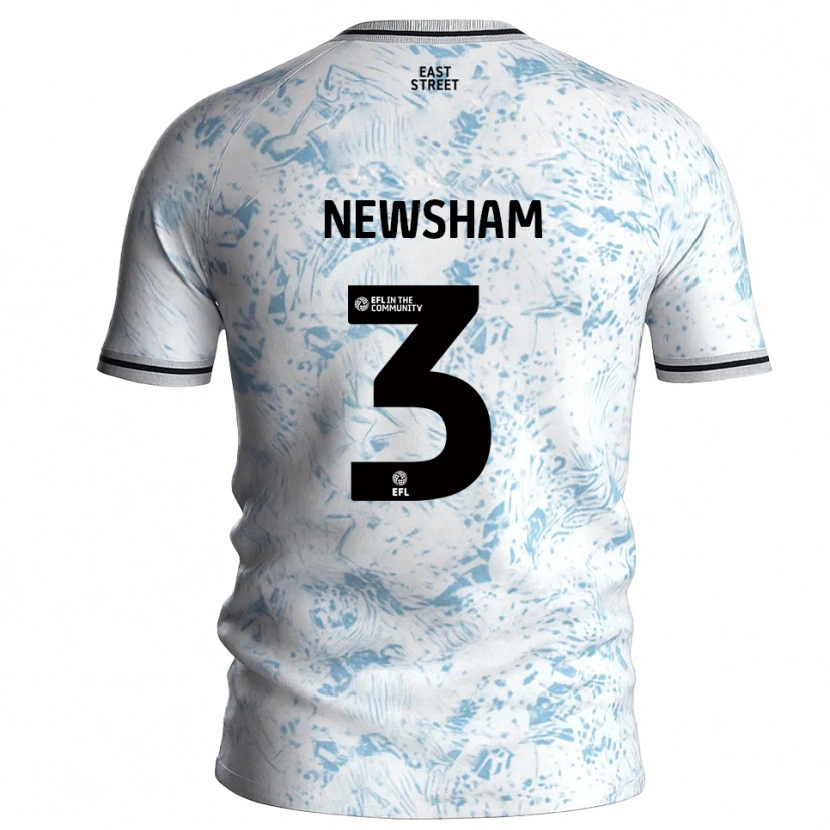 Danxen Uomo Maglia Charlotte Newsham #3 Bianco Azzurro Cielo Kit Gara Away 2025/26 Maglietta