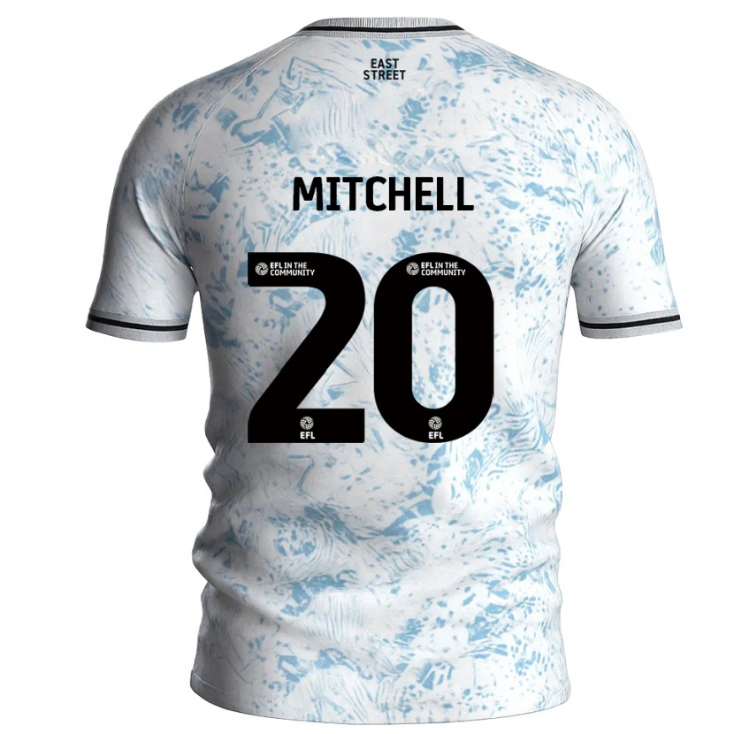 Danxen Uomo Maglia Zach Mitchell #20 Bianco Azzurro Cielo Kit Gara Away 2025/26 Maglietta