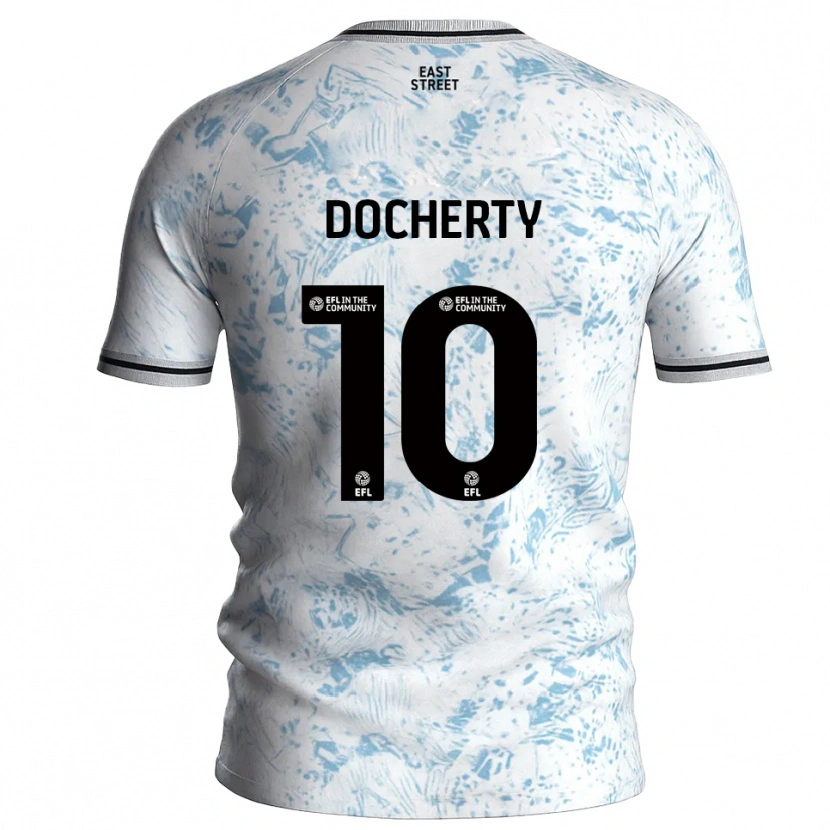 Danxen Uomo Maglia Greg Docherty #10 Bianco Azzurro Cielo Kit Gara Away 2025/26 Maglietta