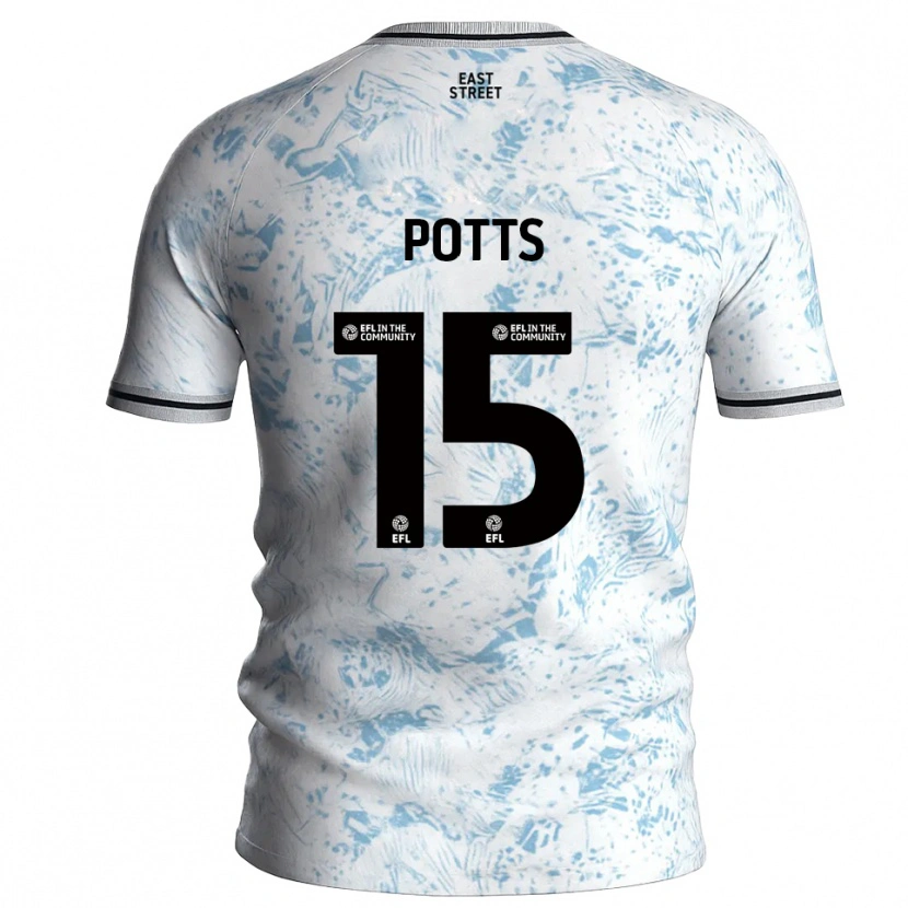 Danxen Uomo Maglia Dan Potts #15 Bianco Azzurro Cielo Kit Gara Away 2025/26 Maglietta