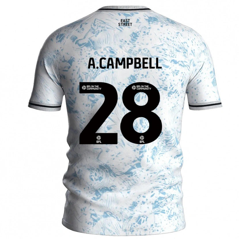 Danxen Uomo Maglia Allan Campbell #28 Bianco Azzurro Cielo Kit Gara Away 2025/26 Maglietta