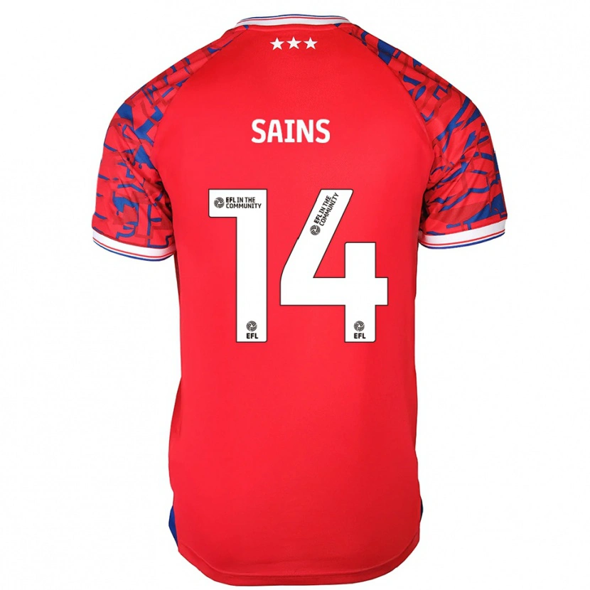 Danxen Uomo Maglia Bobby Sains #14 Rosso Blu Kit Gara Away 2025/26 Maglietta