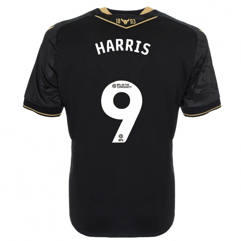 Danxen Uomo Maglia Mark Harris #9 Nero Oro Kit Gara Away 2025/26 Maglietta