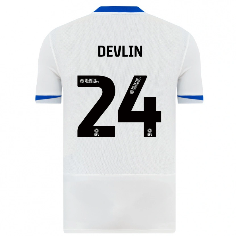 Danxen Uomo Maglia Terry Devlin #24 Bianco Nero Kit Gara Away 2025/26 Maglietta