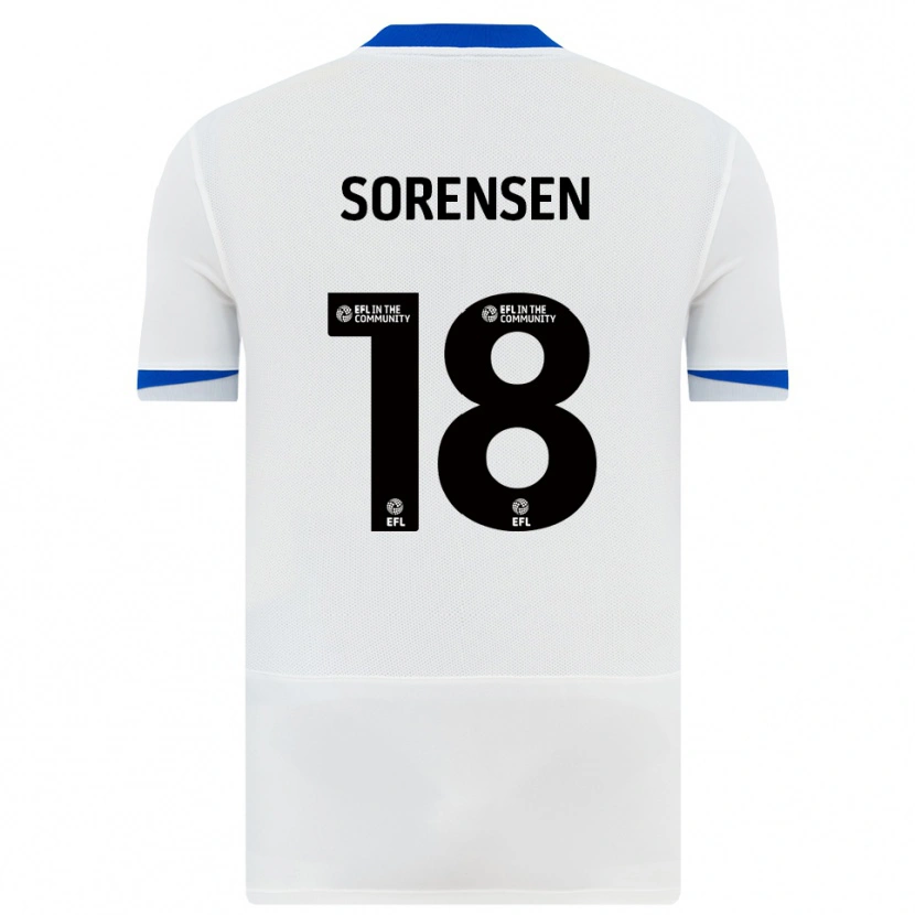Danxen Uomo Maglia Elias Sørensen #18 Bianco Nero Kit Gara Away 2025/26 Maglietta
