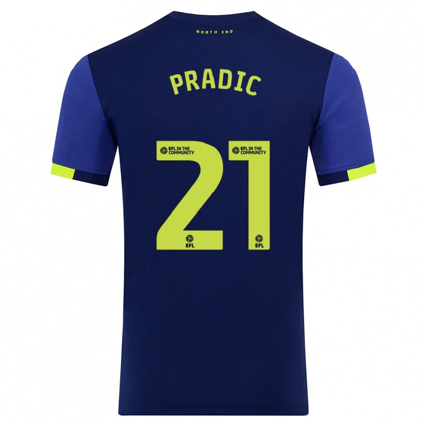 Danxen Uomo Maglia James Pradic #21 Blu Marino Giallo Kit Gara Away 2025/26 Maglietta