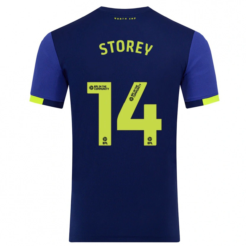 Danxen Uomo Maglia Jordan Storey #14 Blu Marino Giallo Kit Gara Away 2025/26 Maglietta