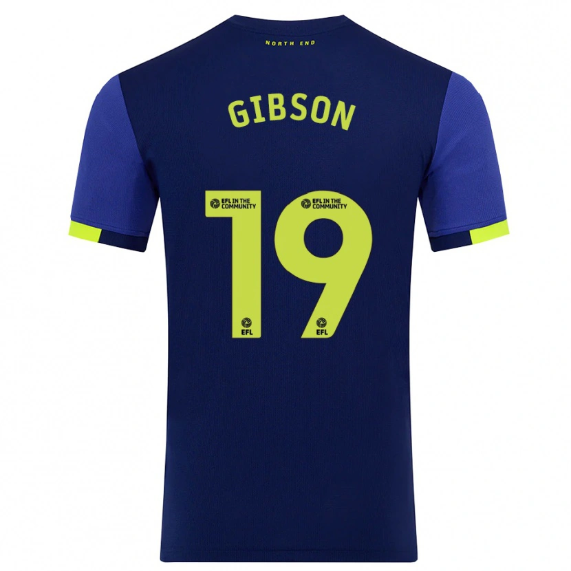 Danxen Uomo Maglia Lewis Gibson #19 Blu Marino Giallo Kit Gara Away 2025/26 Maglietta