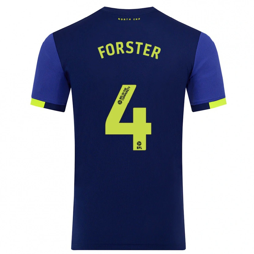 Danxen Uomo Maglia Hannah Forster #4 Blu Marino Giallo Kit Gara Away 2025/26 Maglietta