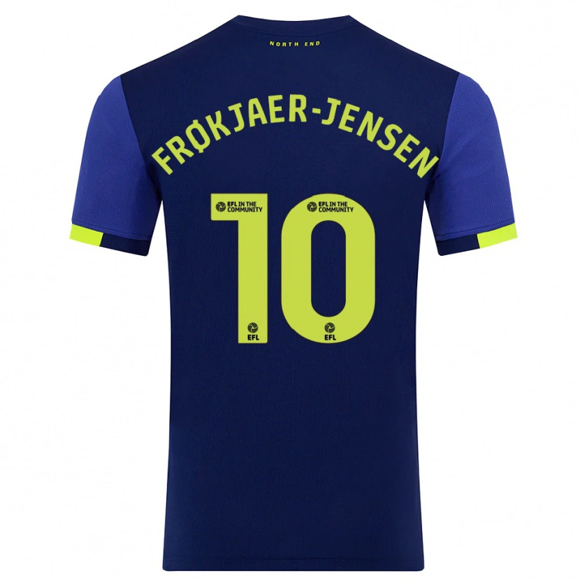 Danxen Uomo Maglia Mads Frøkjaer-Jensen #10 Blu Marino Giallo Kit Gara Away 2025/26 Maglietta