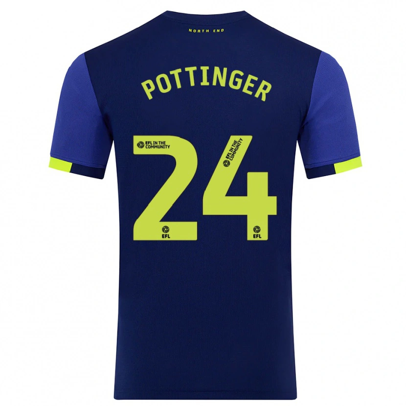 Danxen Uomo Maglia Kaya Pottinger #24 Blu Marino Giallo Kit Gara Away 2025/26 Maglietta