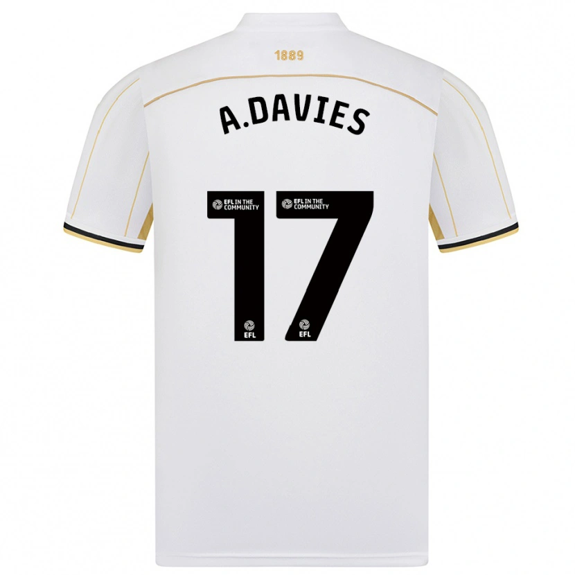 Danxen Uomo Maglia Adam Davies #17 Bianco Oro Kit Gara Away 2025/26 Maglietta