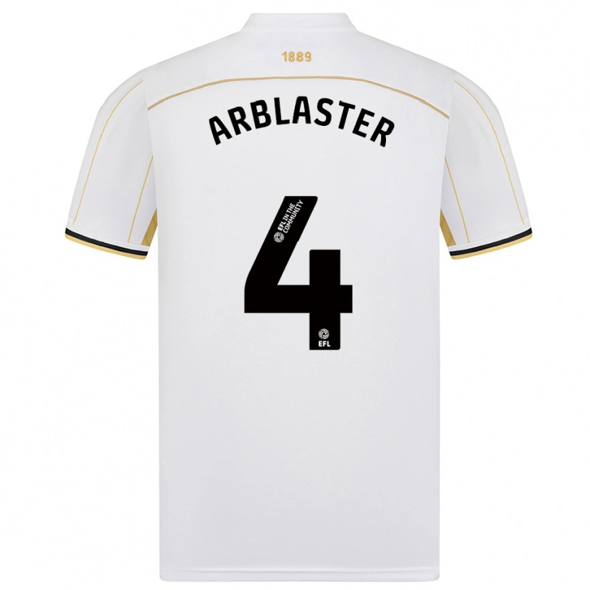 Danxen Uomo Maglia Oliver Arblaster #4 Bianco Oro Kit Gara Away 2025/26 Maglietta