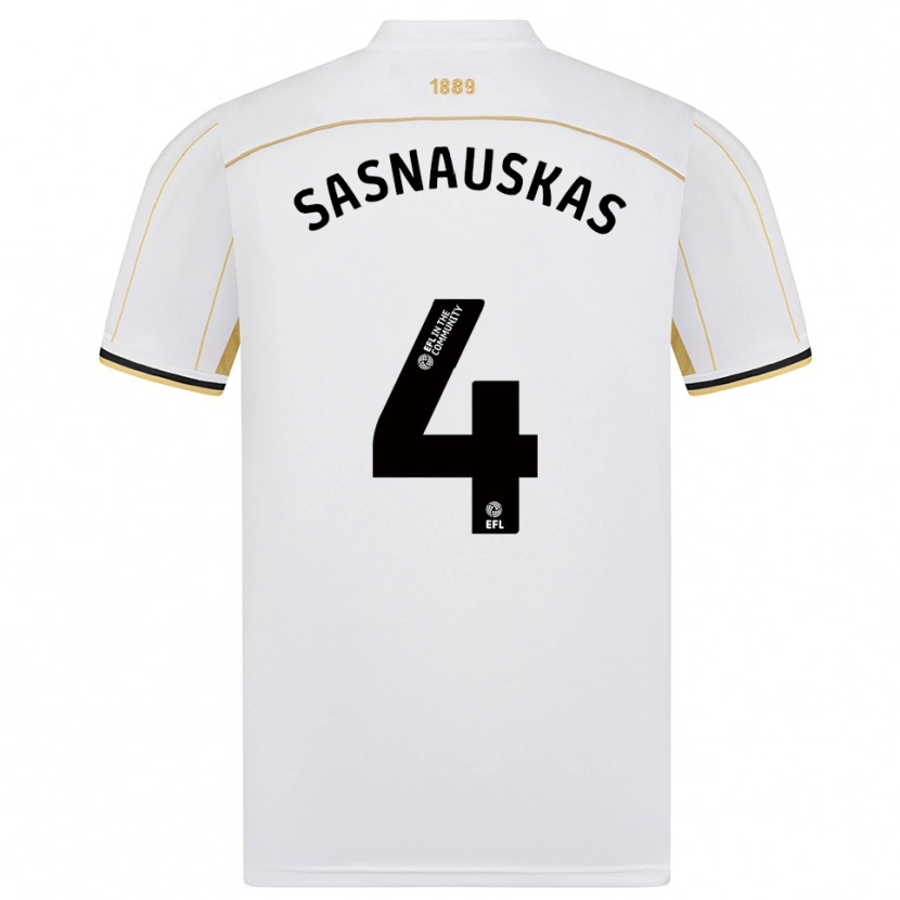 Danxen Uomo Maglia Dovydas Sasnauskas #4 Bianco Oro Kit Gara Away 2025/26 Maglietta