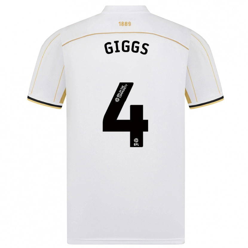 Danxen Uomo Maglia Zach Giggs #4 Bianco Oro Kit Gara Away 2025/26 Maglietta