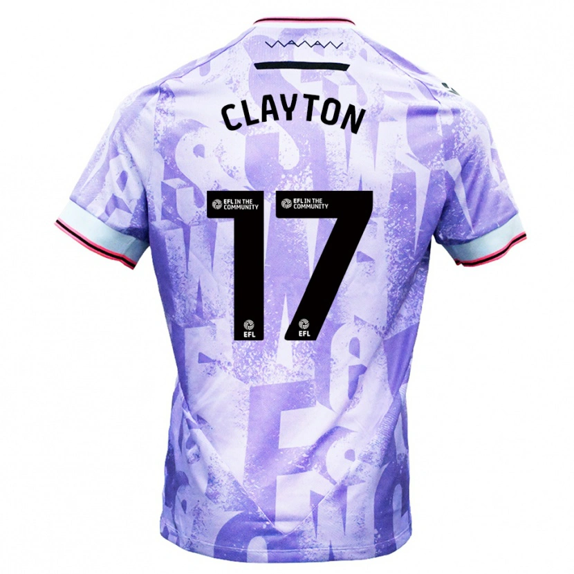 Danxen Uomo Maglia Liam Clayton #17 Lilla Bianco Kit Gara Away 2025/26 Maglietta
