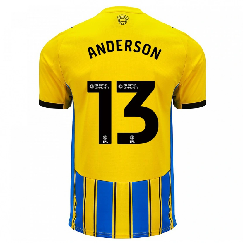 Danxen Uomo Maglia Calum Anderson #13 Blu Giallo Kit Gara Away 2025/26 Maglietta