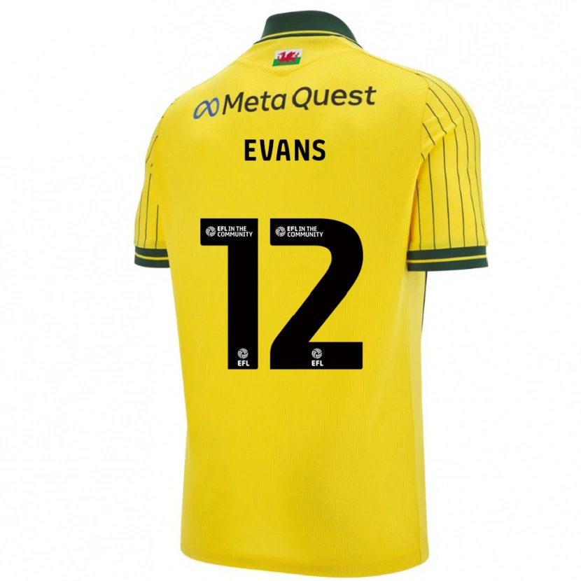 Danxen Uomo Maglia George Evans #12 Giallo Verde Kit Gara Away 2025/26 Maglietta