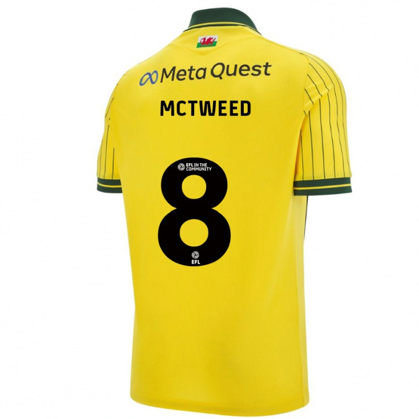 Danxen Uomo Maglia Oliver Mctweed #8 Giallo Verde Kit Gara Away 2025/26 Maglietta
