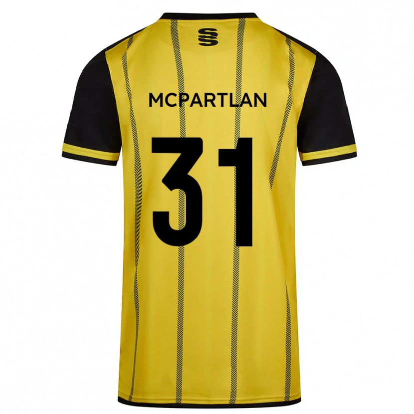 Danxen Uomo Maglia Cian Mcpartlan #31 Giallo Nero Kit Gara Away 2025/26 Maglietta