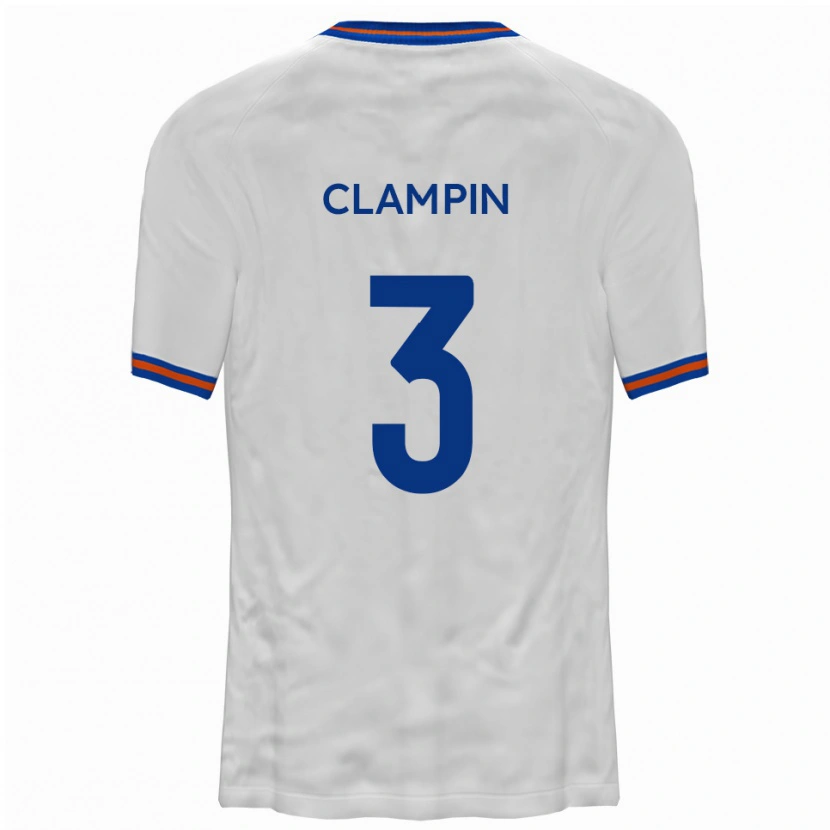 Danxen Uomo Maglia Ryan Clampin #3 Bianco Blu Kit Gara Away 2025/26 Maglietta