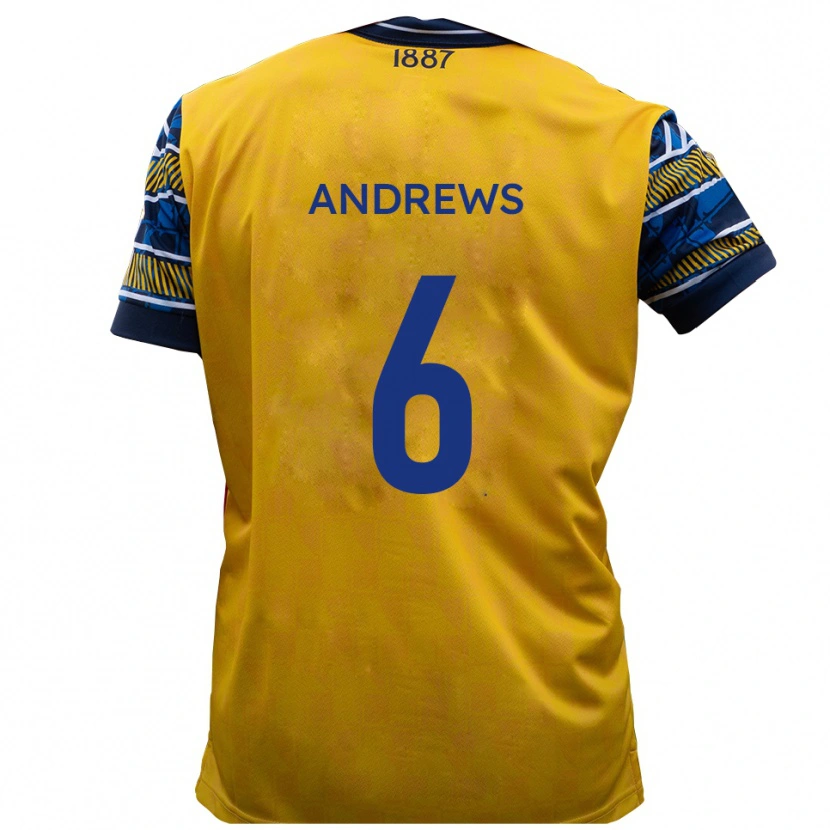Danxen Uomo Maglia Jamie Andrews #6 Giallo Nero Kit Gara Away 2025/26 Maglietta