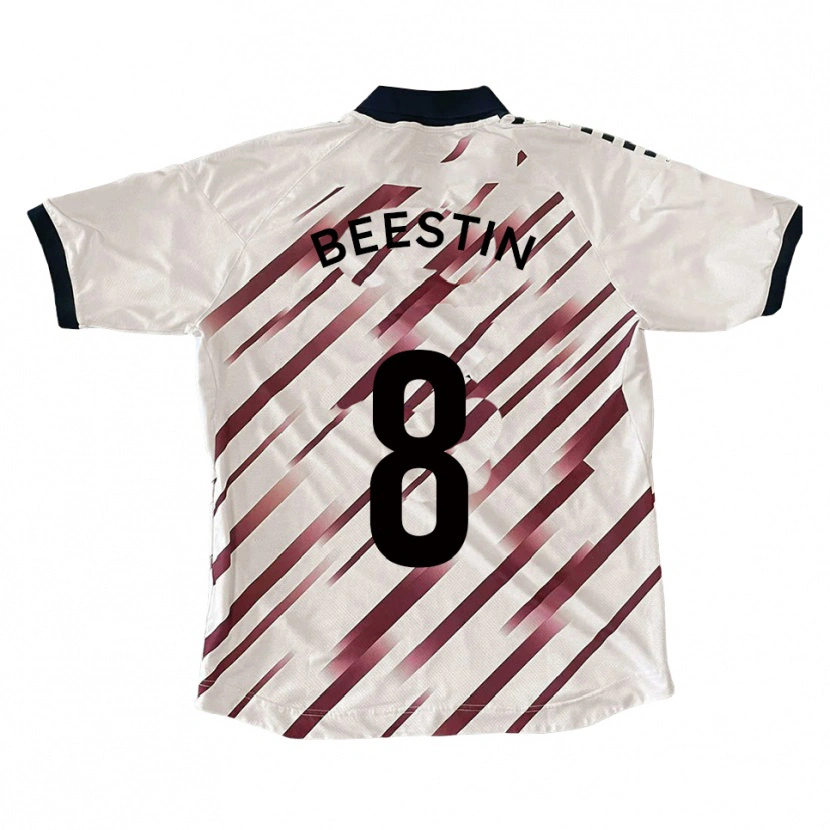 Danxen Uomo Maglia Alfie Beestin #8 Bianco Rosso Kit Gara Away 2025/26 Maglietta