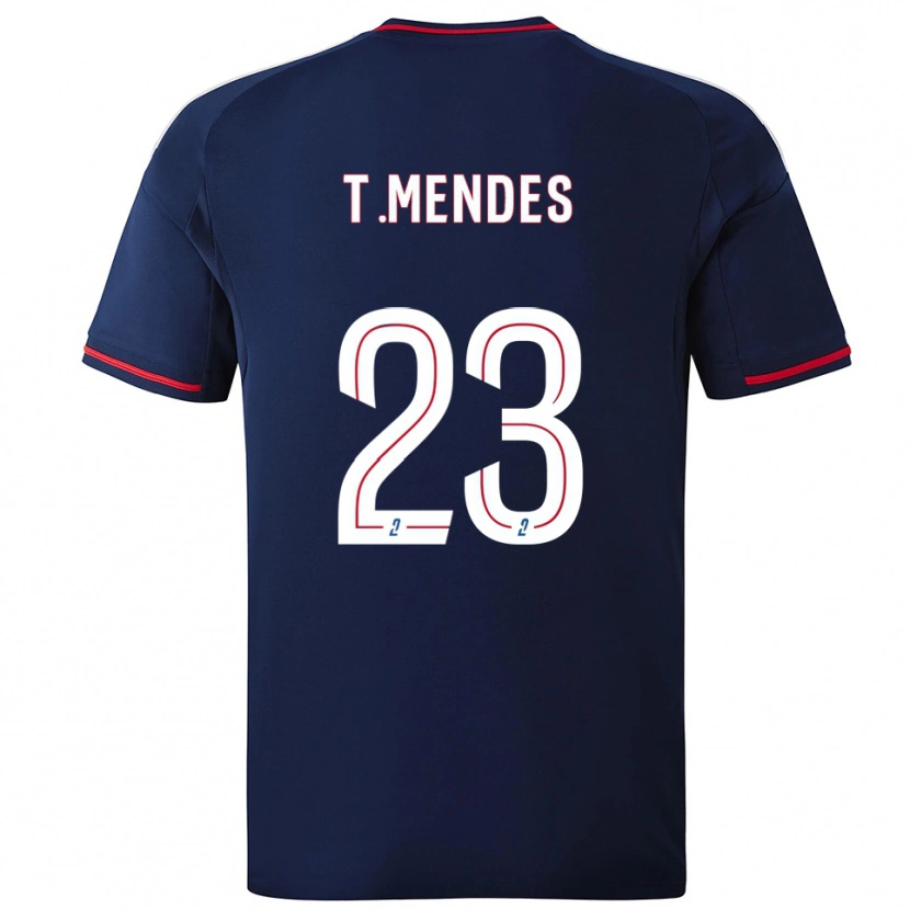 Danxen Uomo Maglia Thiago Mendes #23 Blu Marino Rosso Kit Gara Away 2025/26 Maglietta