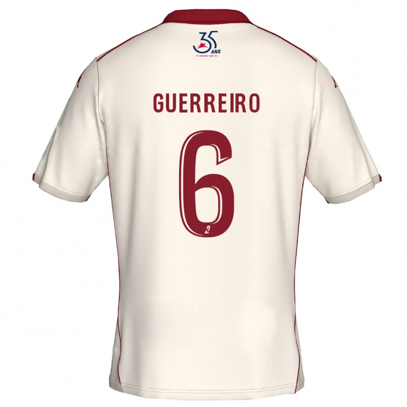 Danxen Uomo Maglia Mattéo Guerreiro #6 Bianco Bordeaux Kit Gara Away 2025/26 Maglietta