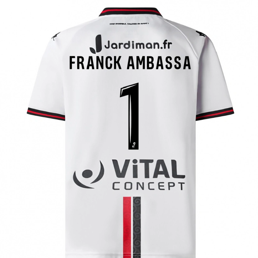 Danxen Uomo Maglia Gaspard Franck Ambassa #1 Bianco Rosso Kit Gara Away 2025/26 Maglietta