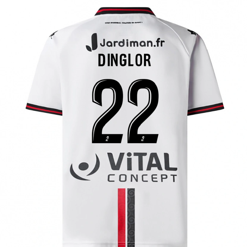 Danxen Uomo Maglia Elodie Dinglor #22 Bianco Rosso Kit Gara Away 2025/26 Maglietta