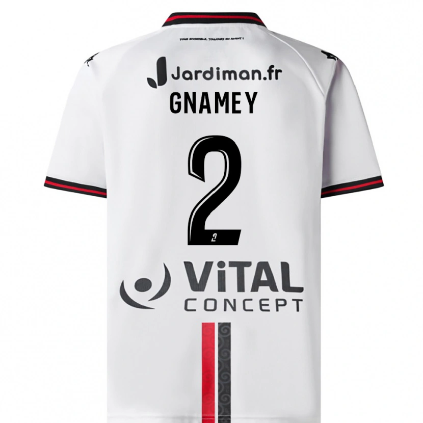 Danxen Uomo Maglia Servais Gnamey #2 Bianco Rosso Kit Gara Away 2025/26 Maglietta