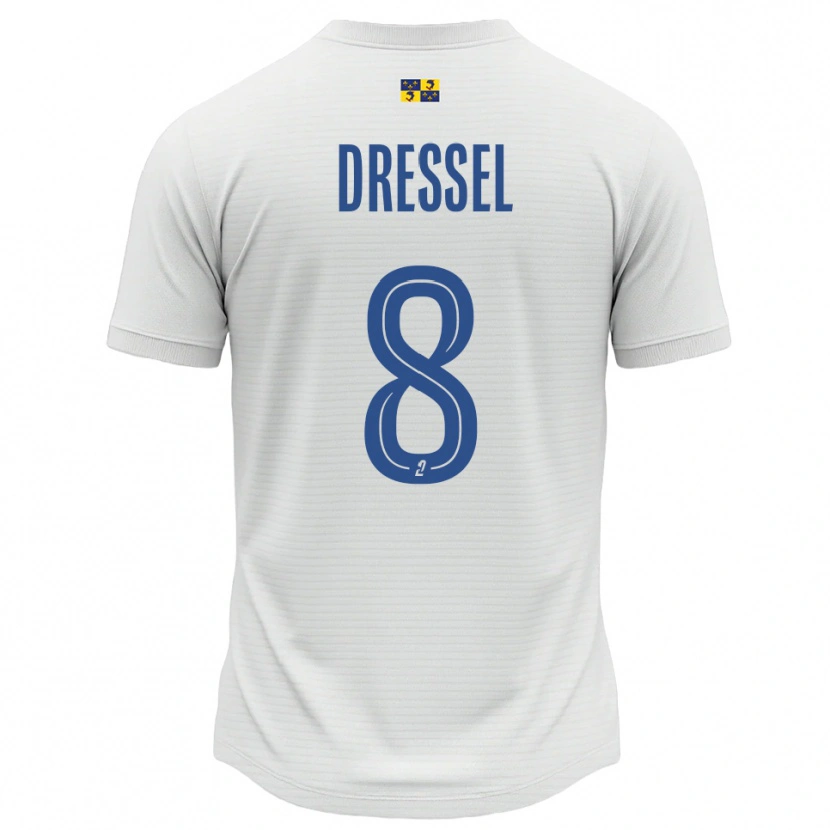 Danxen Uomo Maglia Charlie Dressel #8 Bianco Blu Kit Gara Away 2025/26 Maglietta