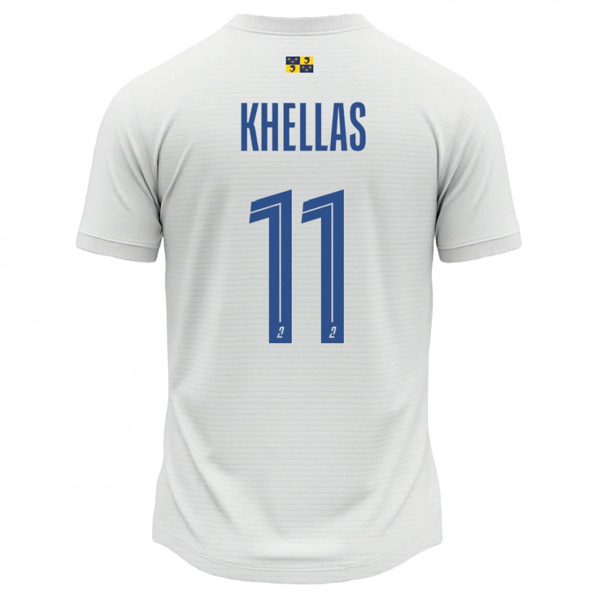 Danxen Uomo Maglia Armelle Khellas #11 Bianco Blu Kit Gara Away 2025/26 Maglietta