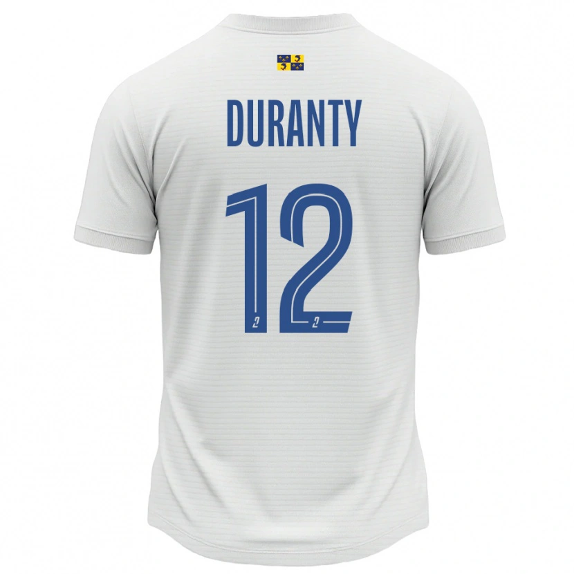 Danxen Uomo Maglia Audrey Duranty #12 Bianco Blu Kit Gara Away 2025/26 Maglietta