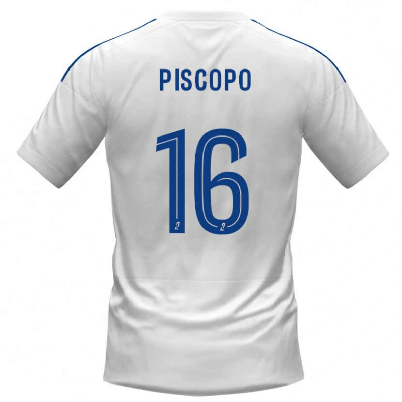 Danxen Uomo Maglia Ange Piscopo #16 Bianco Blu Kit Gara Away 2025/26 Maglietta
