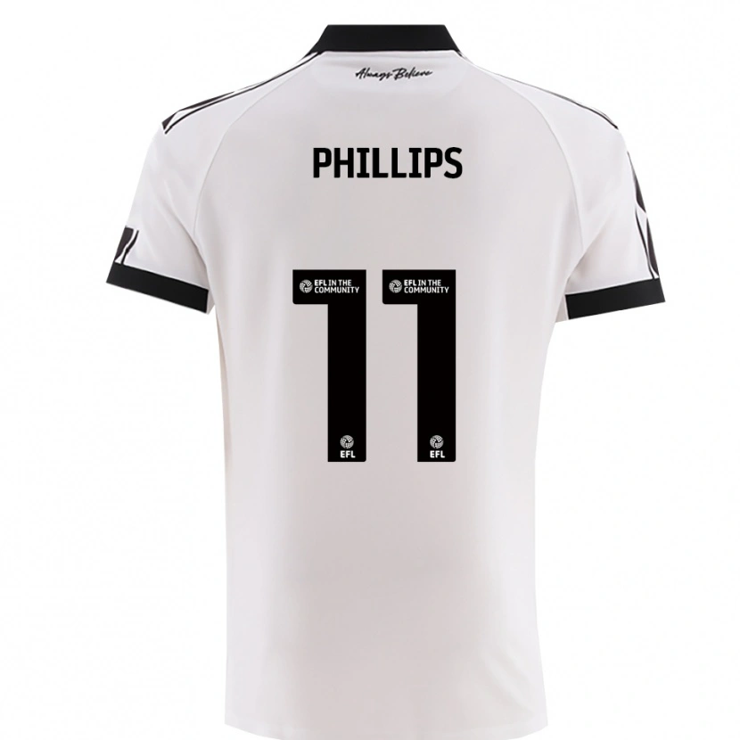 Danxen Donna Maglia Billy Phillips #11 Bianco Nero Kit Gara Away 2025/26 Maglietta