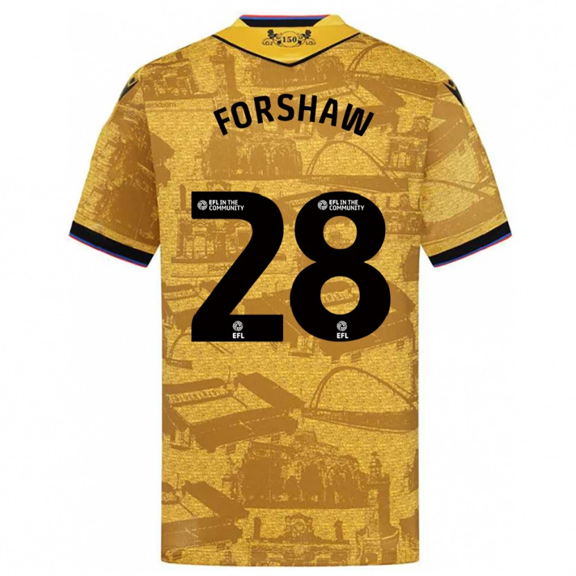 Danxen Donna Maglia Adam Forshaw #28 Oro Nero Kit Gara Away 2025/26 Maglietta